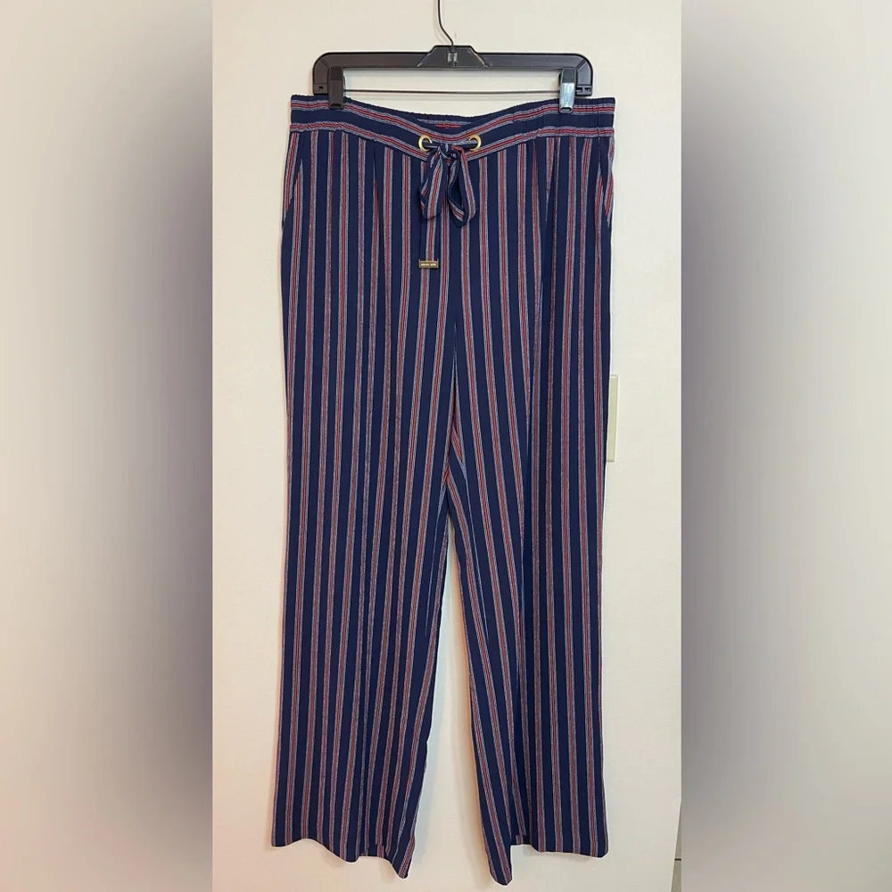 Michael Kors Women’s Stripped Relaxed Wide Leg Elastic Waistband Pockets Sz L.